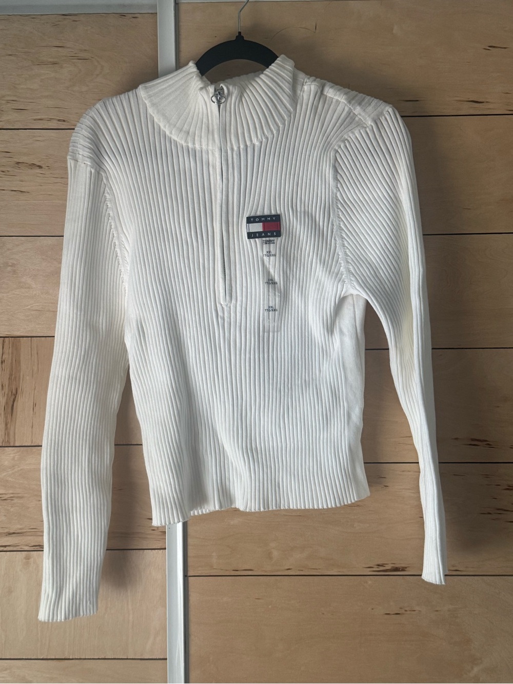Tommy Hilfiger Women's White Ribbed Half-Zip Pullover top